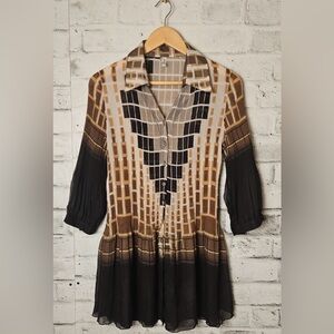 Lindi Sheer Button Front Tunic Blouse Size M